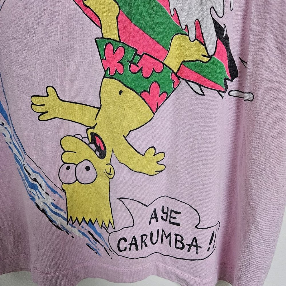 Vintage 1980's Bart Simpson "Aye Caramba" Surfing Tank Top Size S Pink Retro